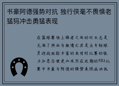 书豪阿德强势对抗 独行侠毫不畏惧老猛犸冲击勇猛表现
